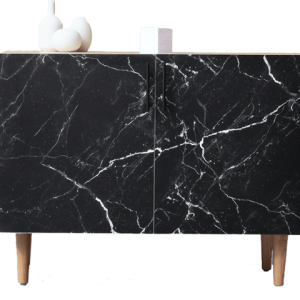 Modern Storage Cabinet with Marble Pattern Finish and Wooden Legs