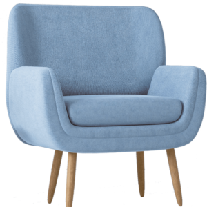Light Blue Upholstered Accent Armchair with Wooden Legs